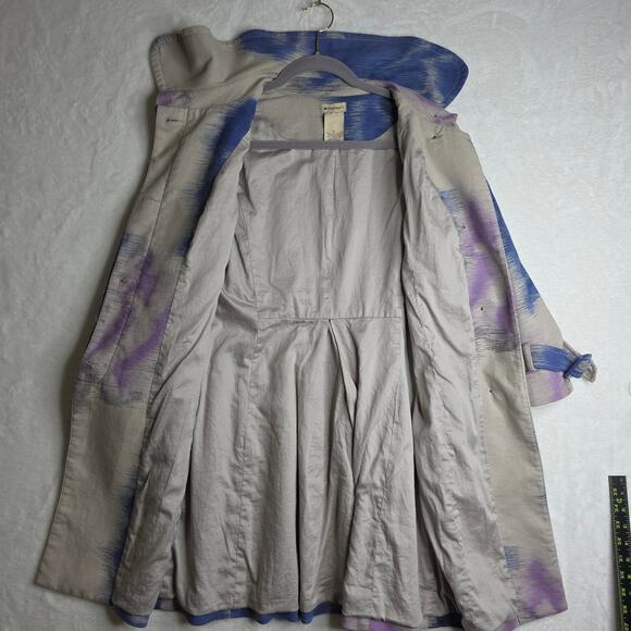 Anthropologie Elevenses sz8 Vintage Trench Blue Pink OffWhite Abstract Babydoll - Picture 14 of 15